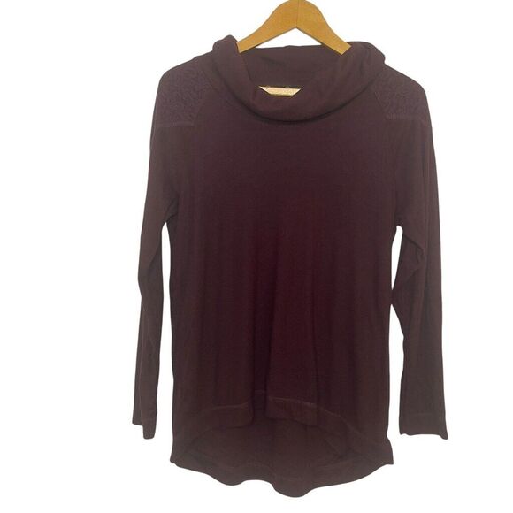 French Laundry Burgundy Cowl Neck Long‎ Sleeve Top Lace Patch Shoulders Size L - Picture 1 of 10